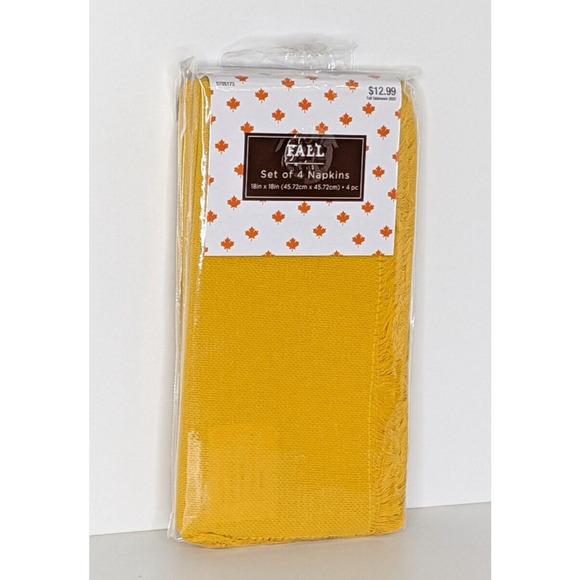 Cloth Napkins Fall Gold Color Fringe Edge Set of 4 18" square NEW Notes - Picture 1 of 2
